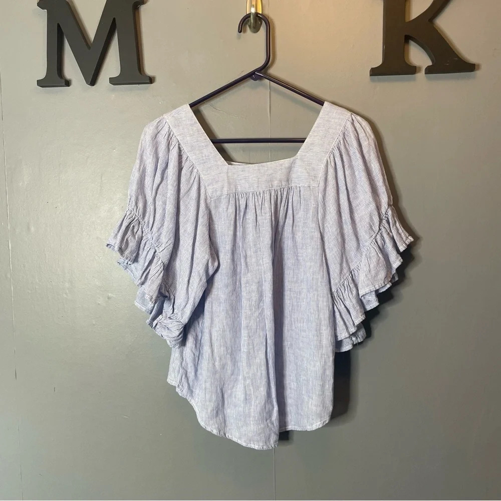 Beach Lunch Lounge flowy square neck striped linen cotton top women's size sm